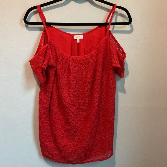 Pixley Small Red Ruffled Camisole Cold Shoulder Tank Top - Picture 1 of 9